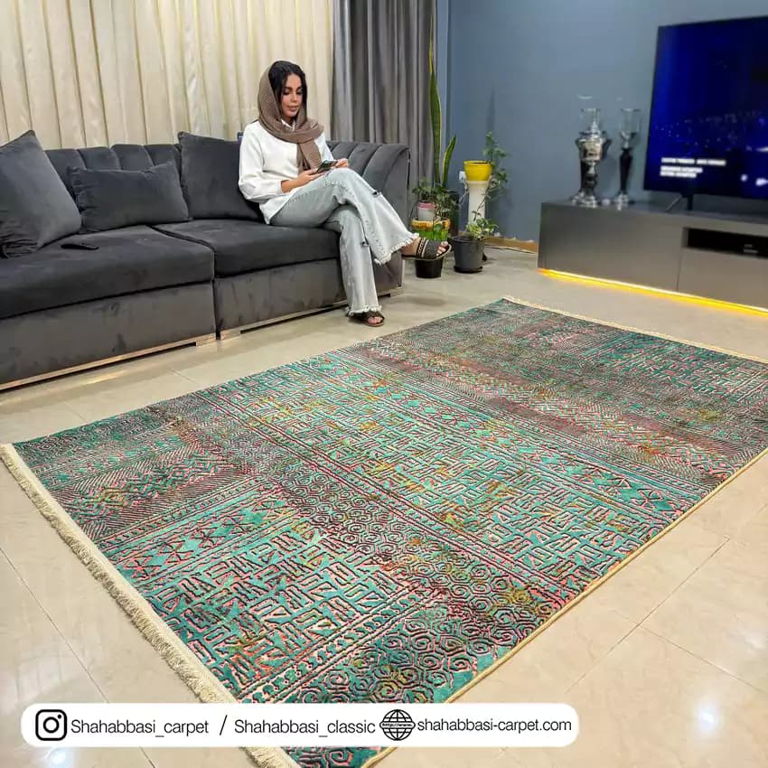 فرش مدرن کد 600386 سبز