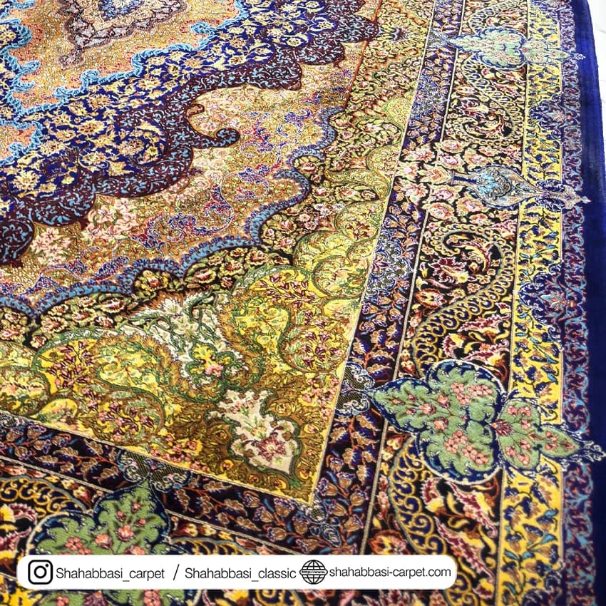 فرش تمام ابریشم کد 186 آبی کاربنی — تصویر ۴