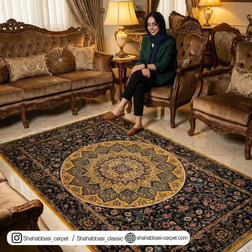فرش تمام ابریشم کد 128 زرد — تصویر ۶