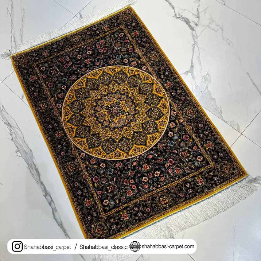 فرش تمام ابریشم کد 128 زرد — تصویر ۷