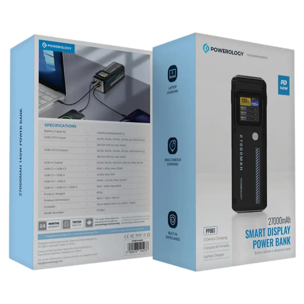 پاور بانک 140W پاورولوژی Powerology 27000mAh Smart Display Power Bank PPBCHA83 — تصویر ۵