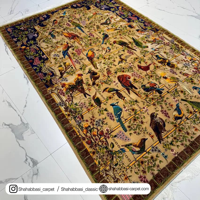 فرش تمام ابریشم کد 125 کرم — تصویر ۱۰