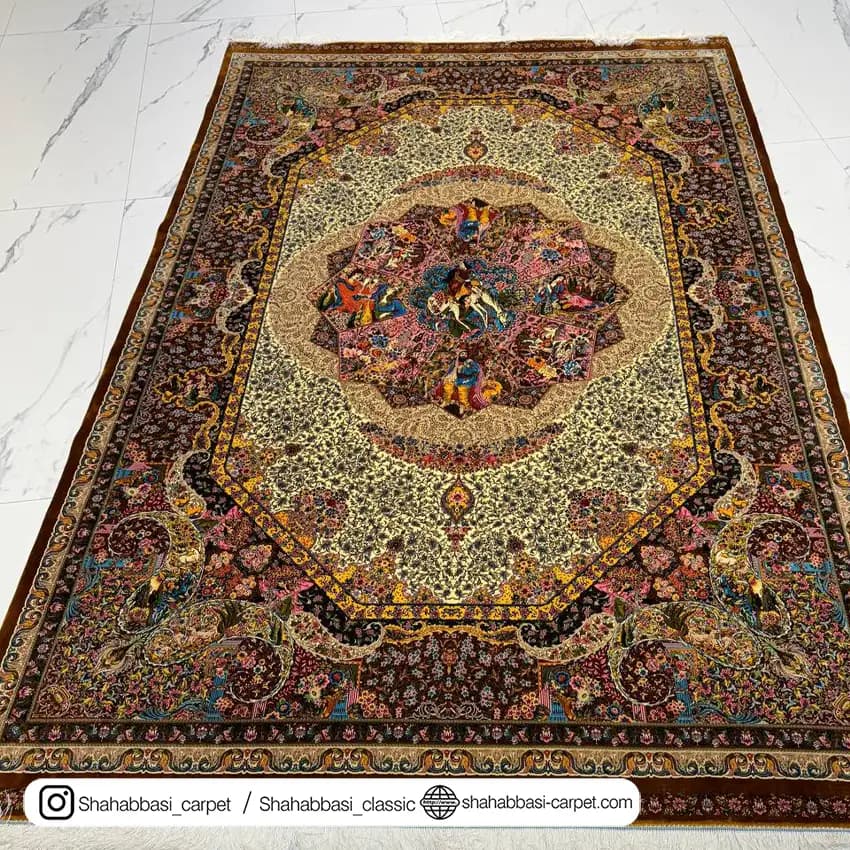 فرش تمام ابریشم کد 123 دارچینی — تصویر ۵
