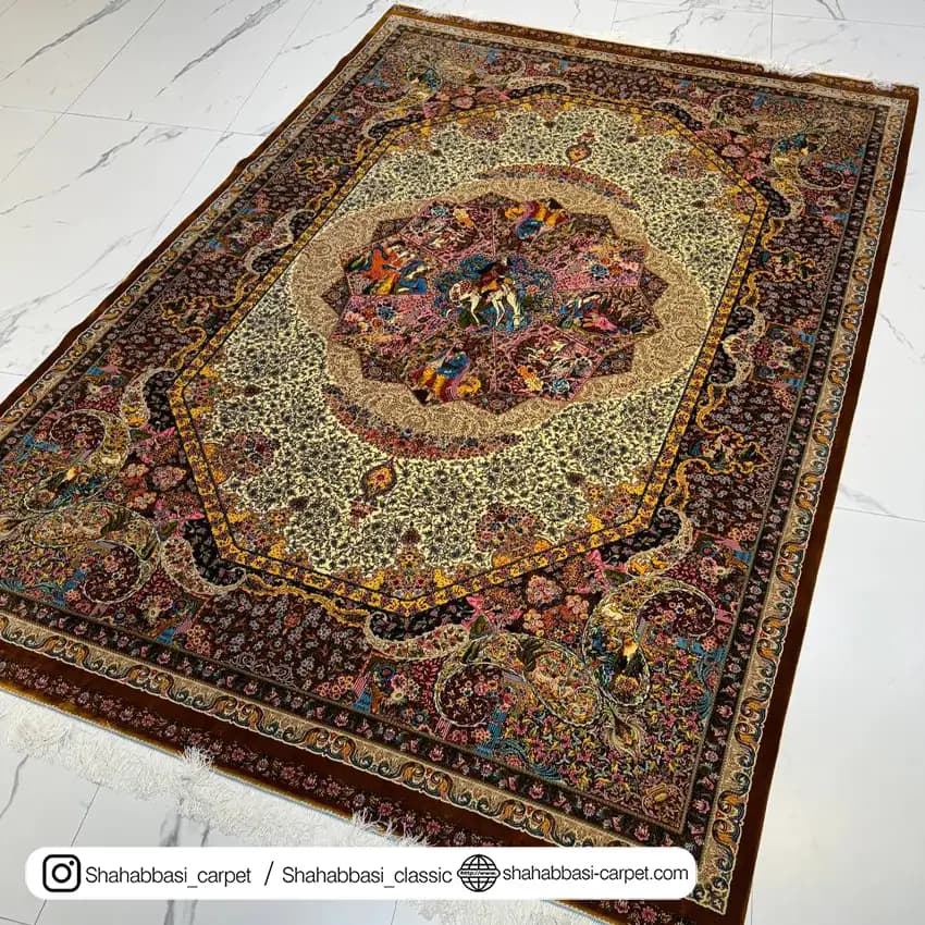 فرش تمام ابریشم کد 123 دارچینی — تصویر ۲
