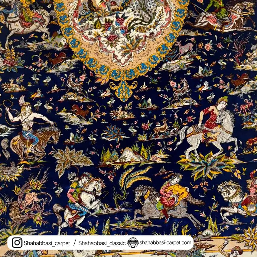 فرش ابریشم کد 120 سرمه ای — تصویر ۳
