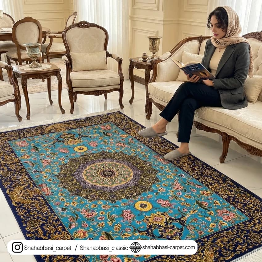 فرش تمام ابریشم کد 119 آبی