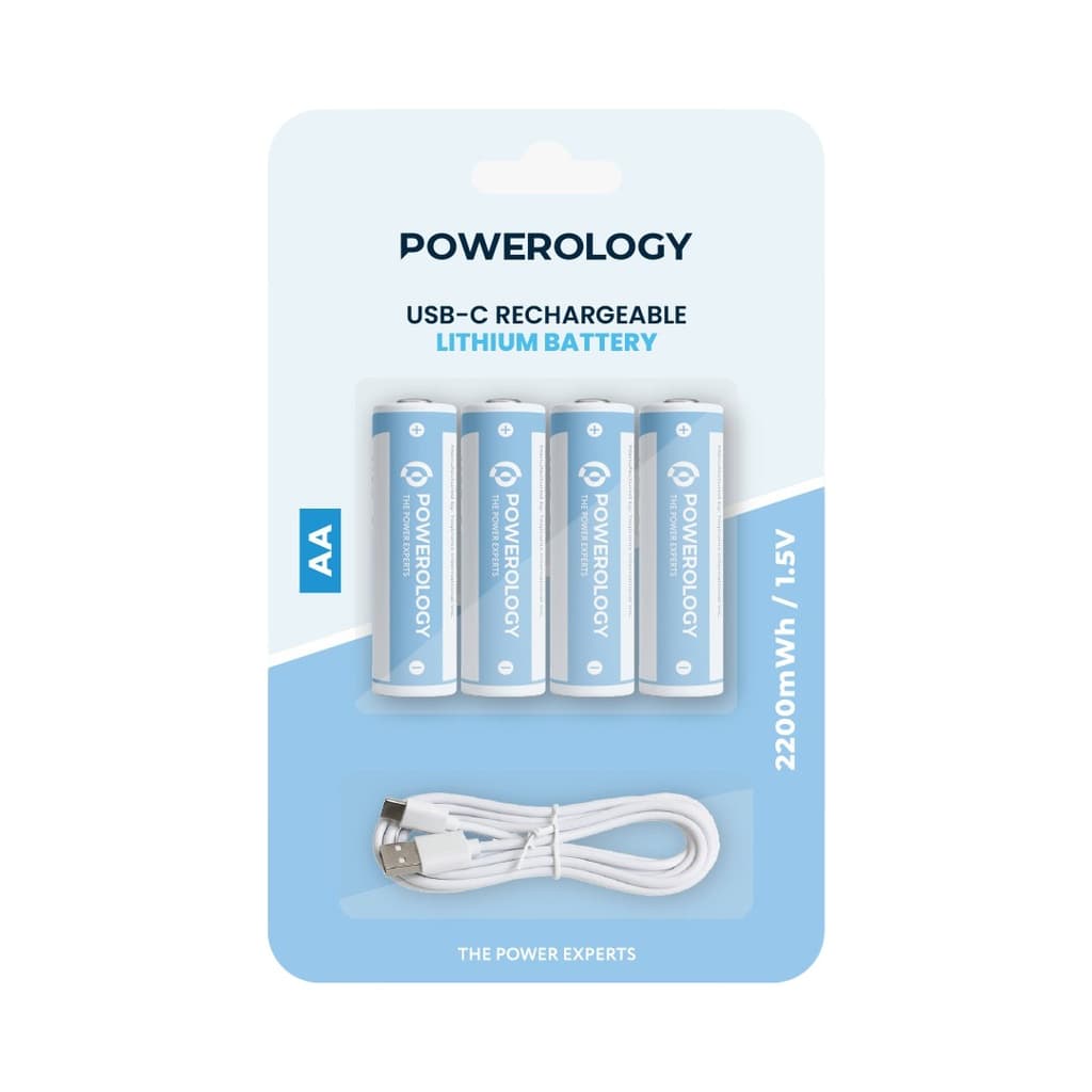 پک 4 تایی باتری قلمی شارژی پاورولوژی Powerology 1.5V Type-c Rechargeable Lithium-ion Battery AA 2200mWh PAAV2RBT — تصویر ۶