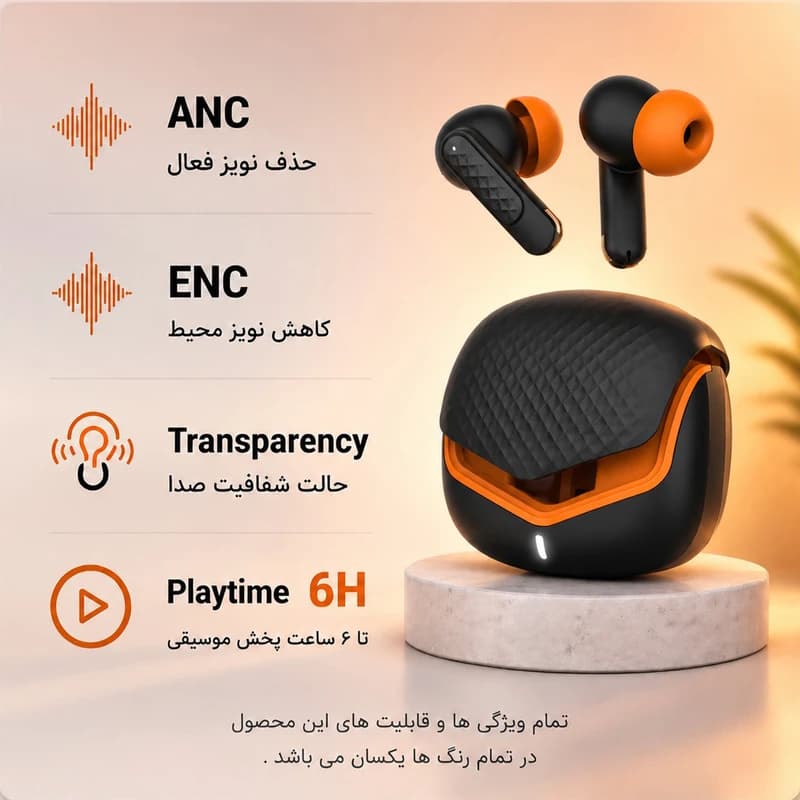 هدفون بلوتوثی ریولینک RV-25 با نویز کنسلینگ فعال (ANC) مشکی — تصویر ۹