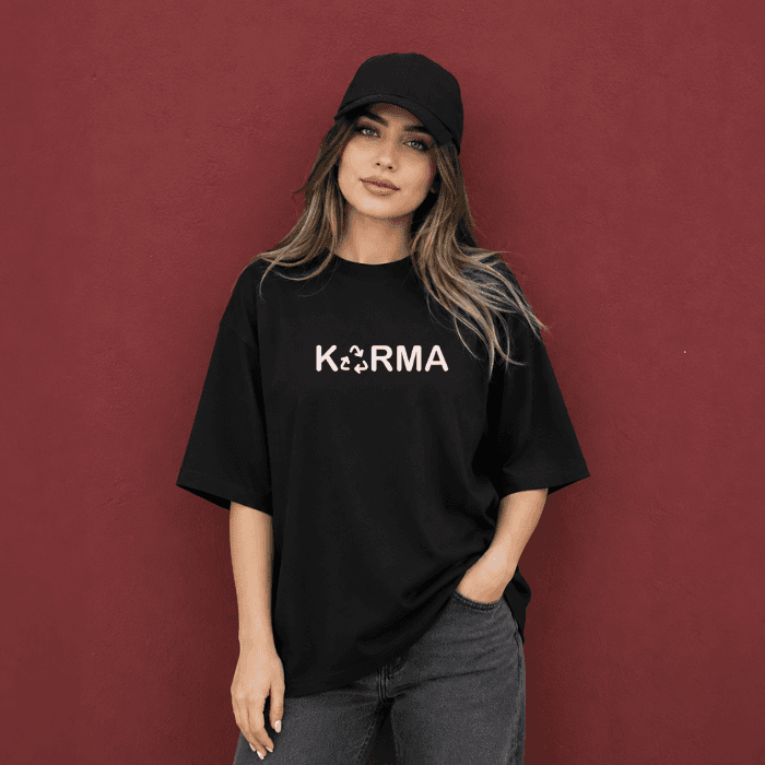 تیشرت باکسی زنانه طرح karma عمده — تصویر ۲