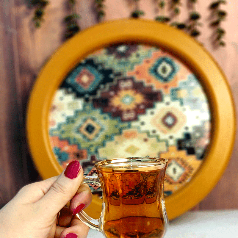 سینی چوبی رزینی دستساز طرح جاجیم — تصویر ۴