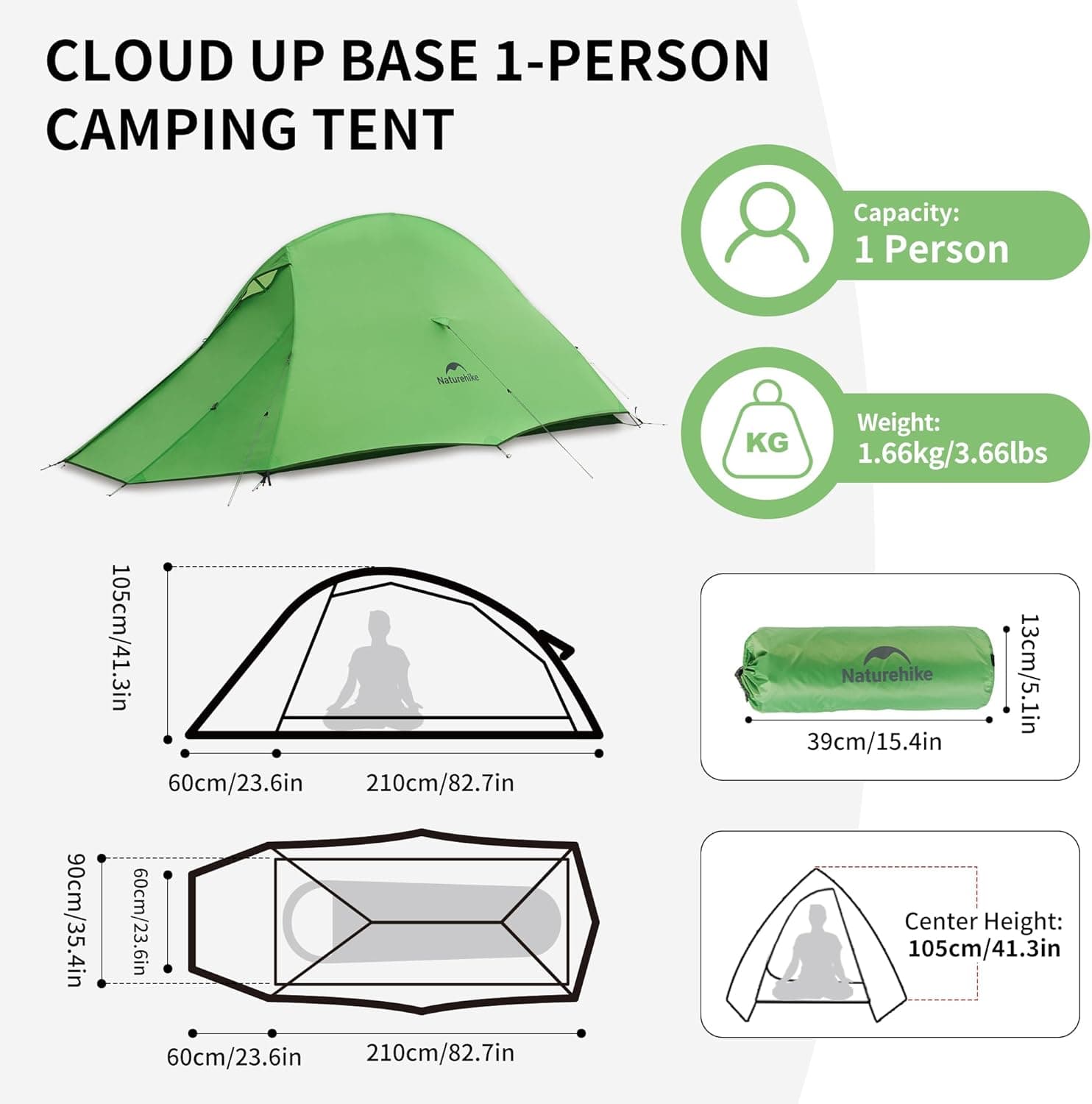 چادر یک نفره کوهنوردی Cloud Up Base 1 نیچرهایک مدل CNK2450WS032 اورجینال — تصویر ۹