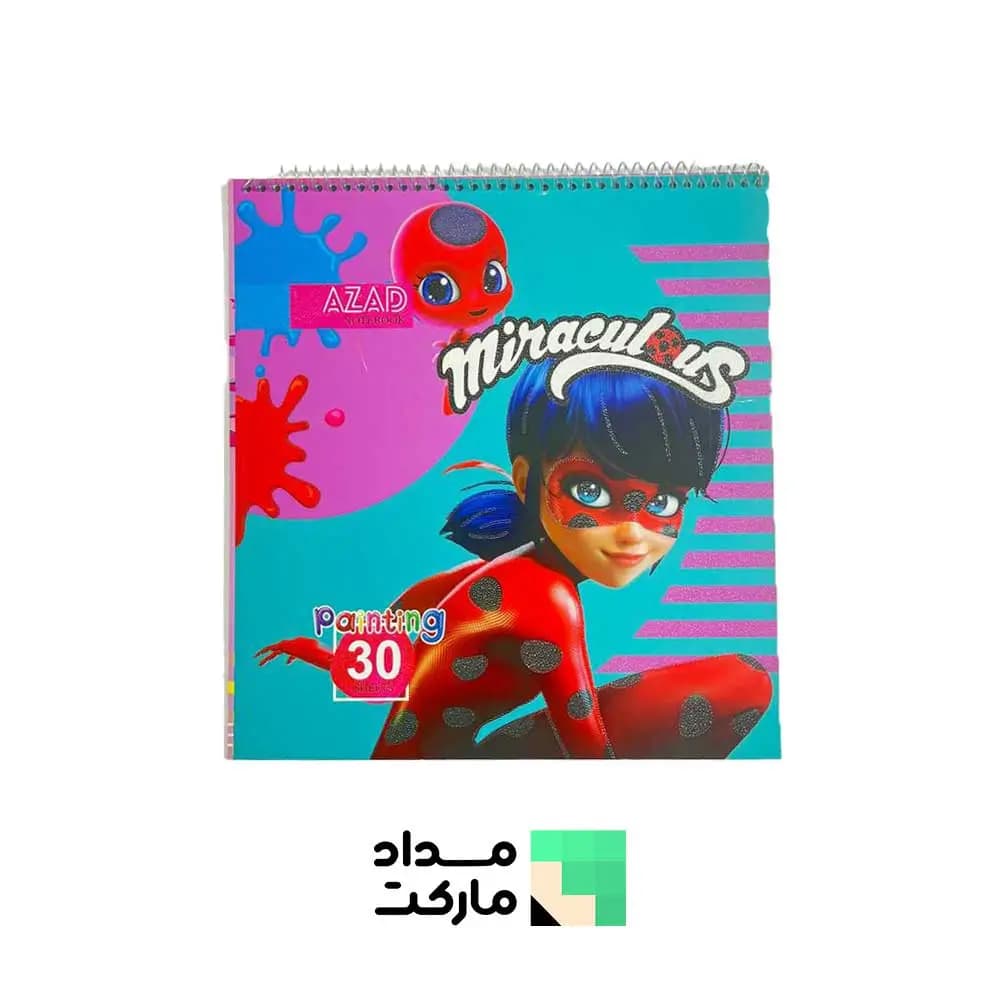 دفتر نقاشی مربعی آزاد فنر بالا 30 برگ طرح دختر کفشدوزکی