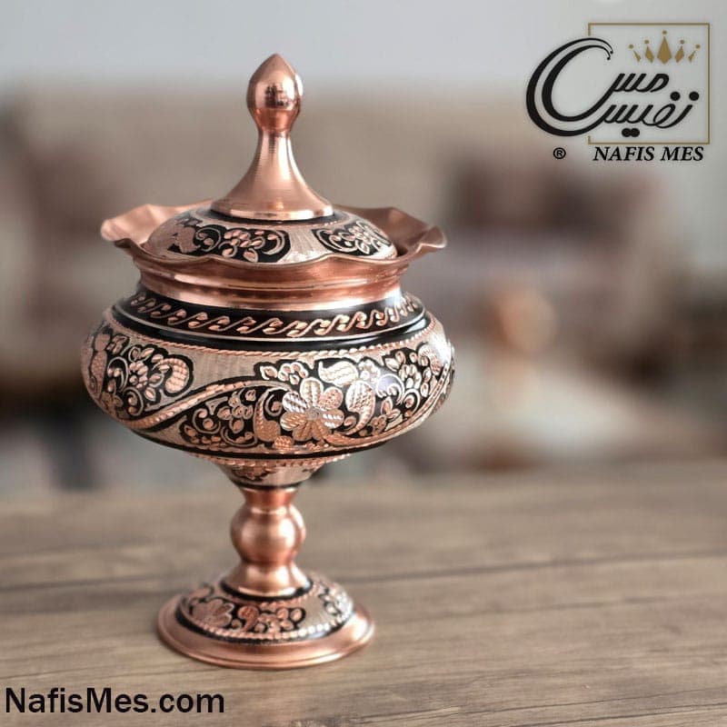 شکلات خوری مسی نقره کوب پایه دار مدل زرین — تصویر ۸