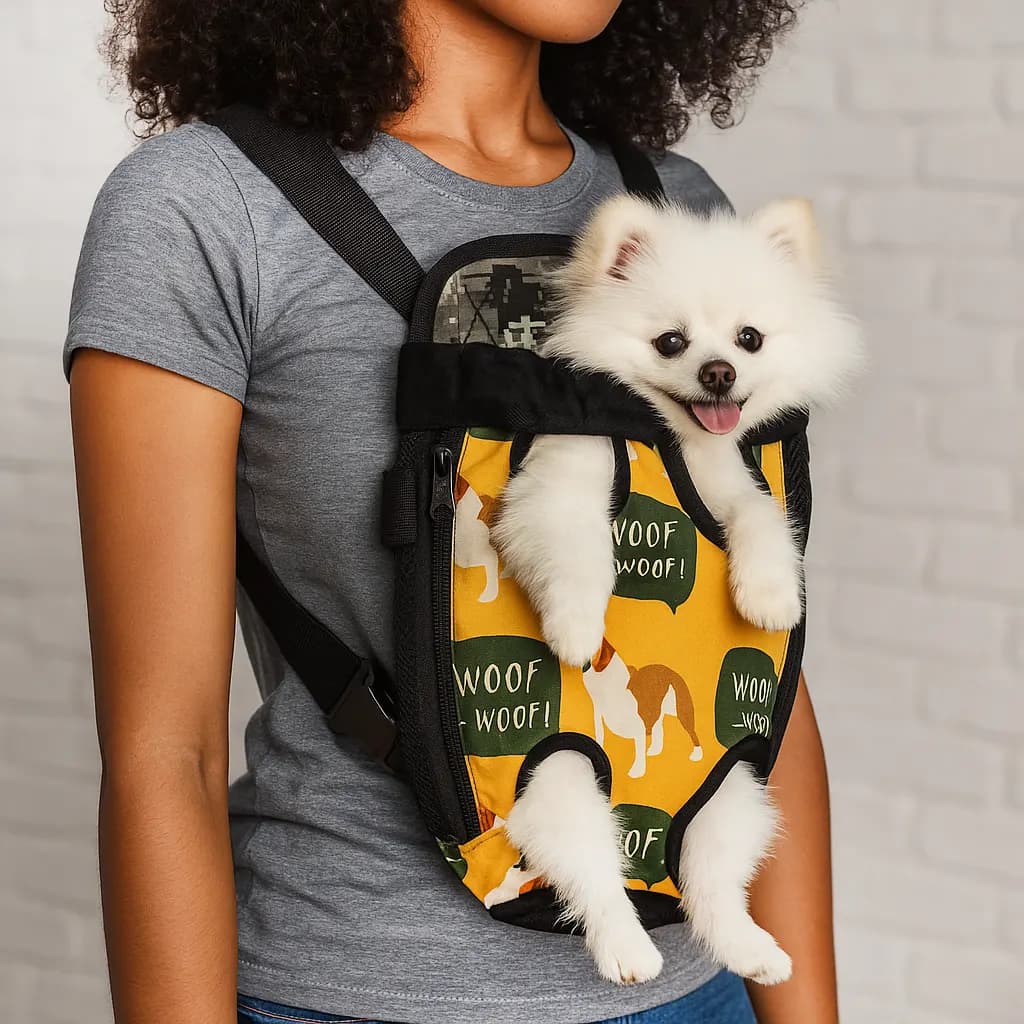 کیف حمل سگ و گربه آغوشی سایز کوچک طرح WOOF — تصویر ۴