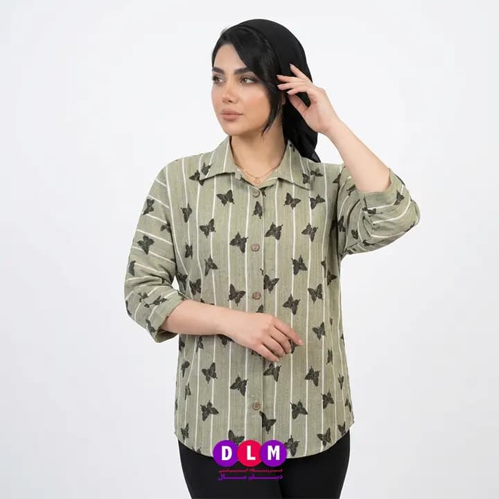 شومیز نخی طرح پروانه و خط راه راه | مدل آزاد فریسایز — تصویر ۳