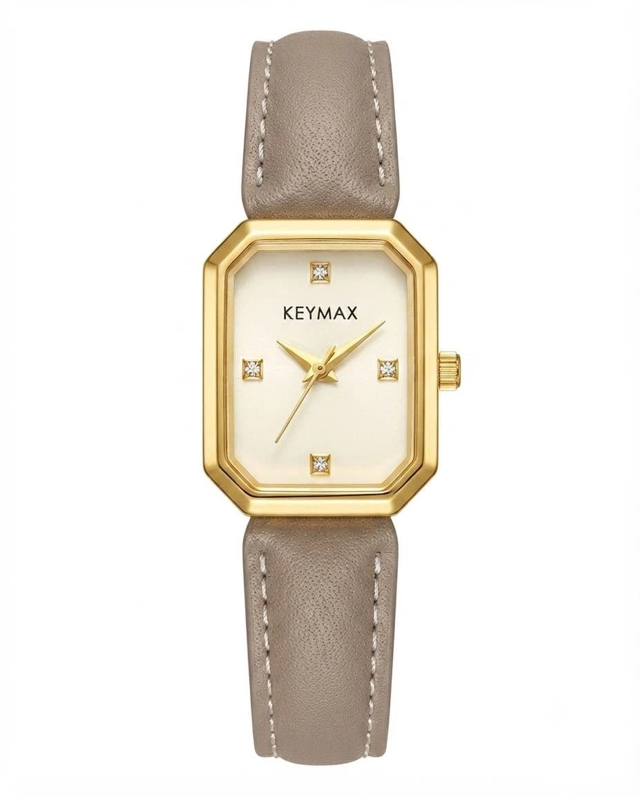 ساعت زنانه زنجیری و چرمی برند KEYMAX رنگ طوسی — تصویر ۵