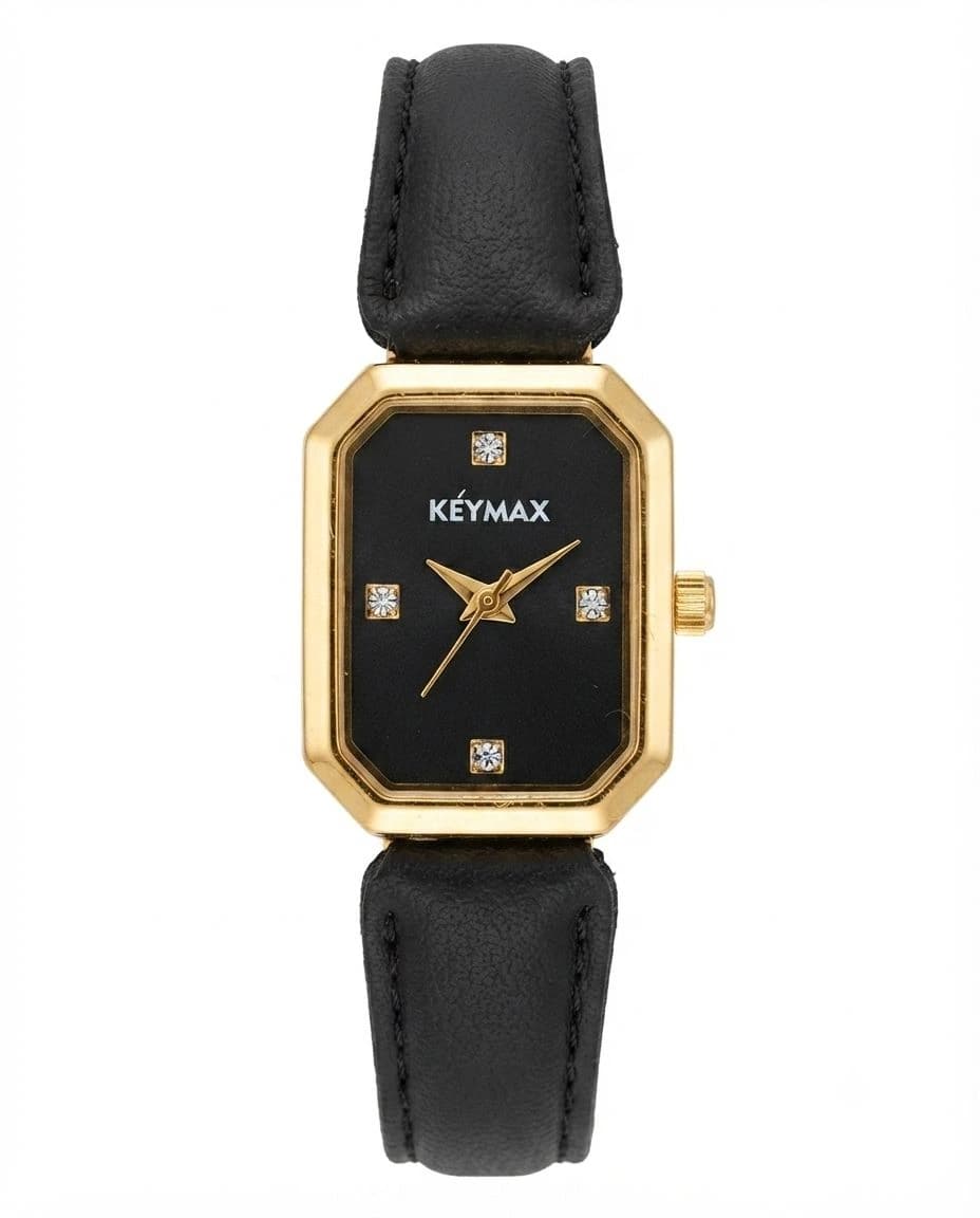 ساعت زنانه زنجیری و چرمی برند KEYMAX رنگ مشکی — تصویر ۵