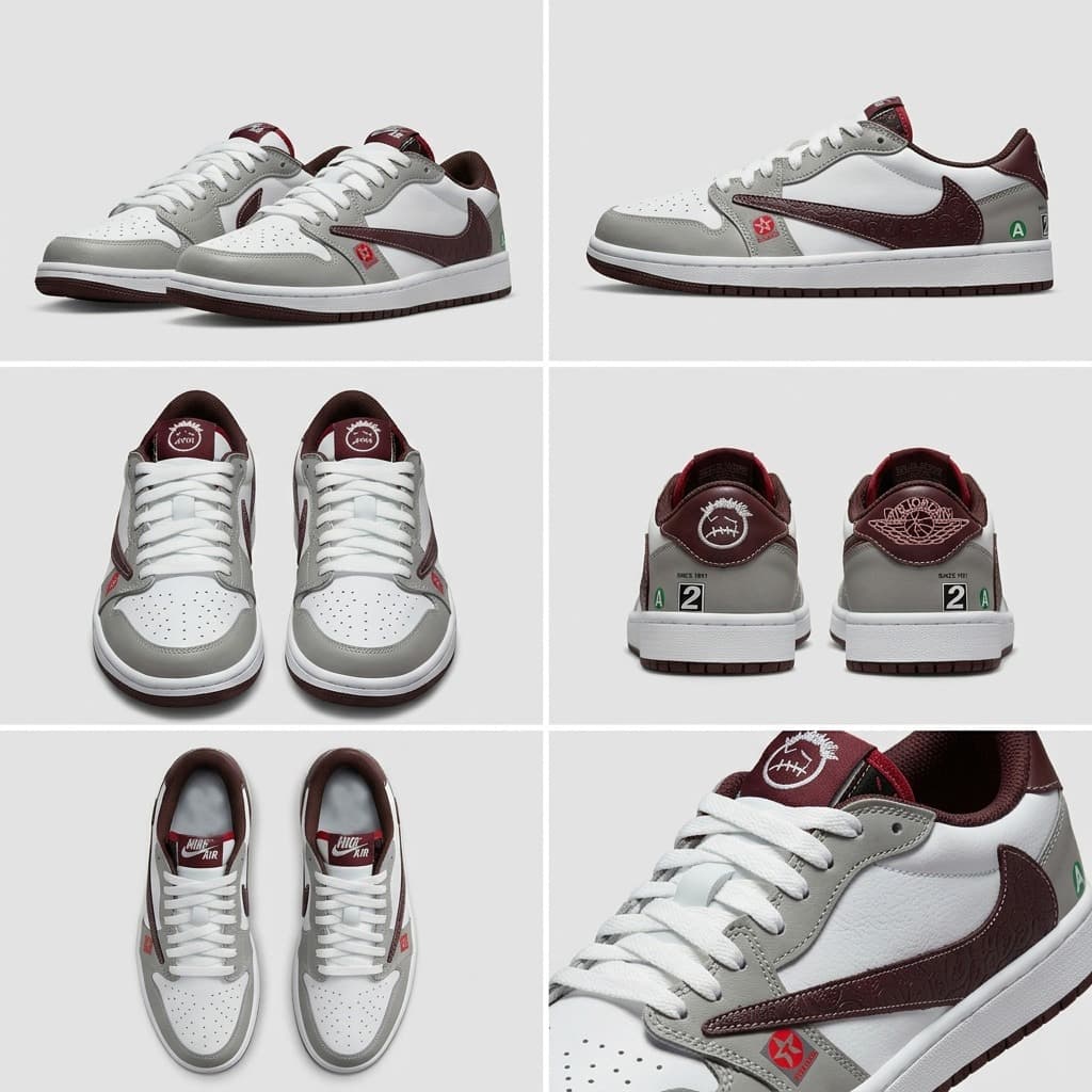 نایک ایر جردن 1 بدون ساق تراویس اسکات طوسی زرشکی ( Nike Air Jordan 1 Low Travis Scott BG ) — تصویر ۴