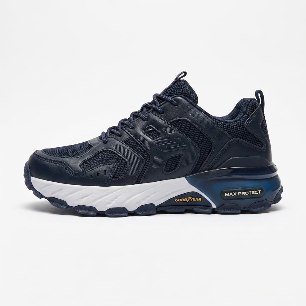 کتانی اسپرت مردانه مدل Skechers Max Protect مناسب کوهنوردی، طبیعتگردی و پیادهروی رنگ سورمه ای — تصویر ۵