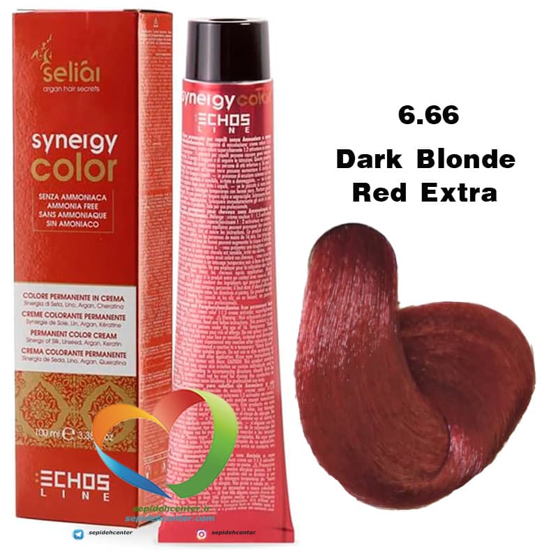 رنگ موی بدون آمونیاک بلوند قرمز تند تیره 6.66 سینرژی اچ اس لاین Hair Color ECHOSLINE Synergy Dark Blonde Red Extra — تصویر ۵