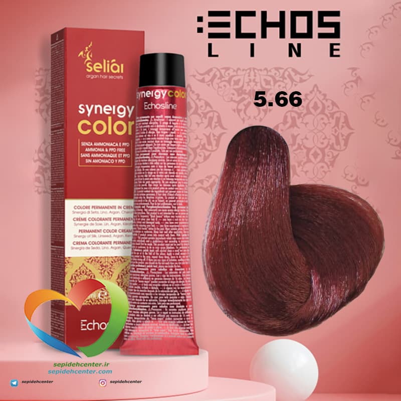 رنگ موی بدون آمونیاک بلوطی قرمز تند روشن 5.66 سینرژی اچ اس لاین Hair Color ECHOSLINE Synergy Light Chestnut Red Extra — تصویر ۸