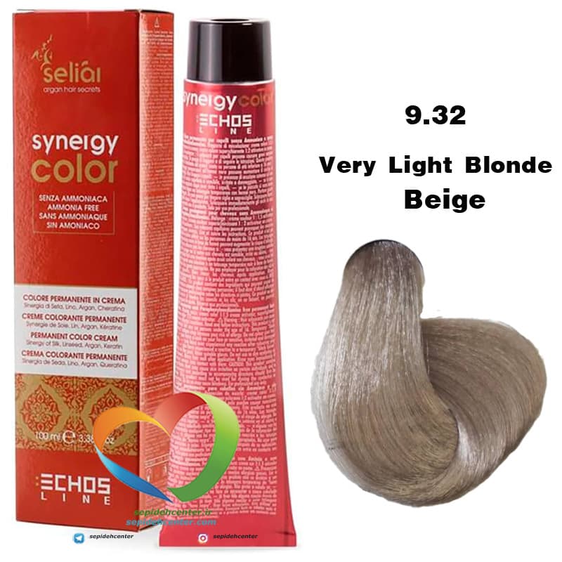 رنگ موی بدون آمونیاک بژ خیلی روشن 9.32 سینرژی اچ اس لاین Hair Color ECHOSLINE Synergy Very Light Blonde Beige — تصویر ۵