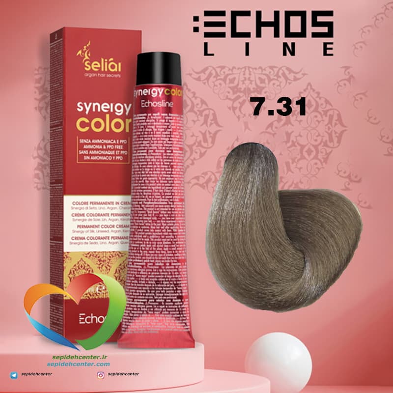 رنگ موی بدون آمونیاک بلوند شنی 7.31 سینرژی اچ اس لاین Hair Color ECHOSLINE Synergy Blonde Sandy — تصویر ۸