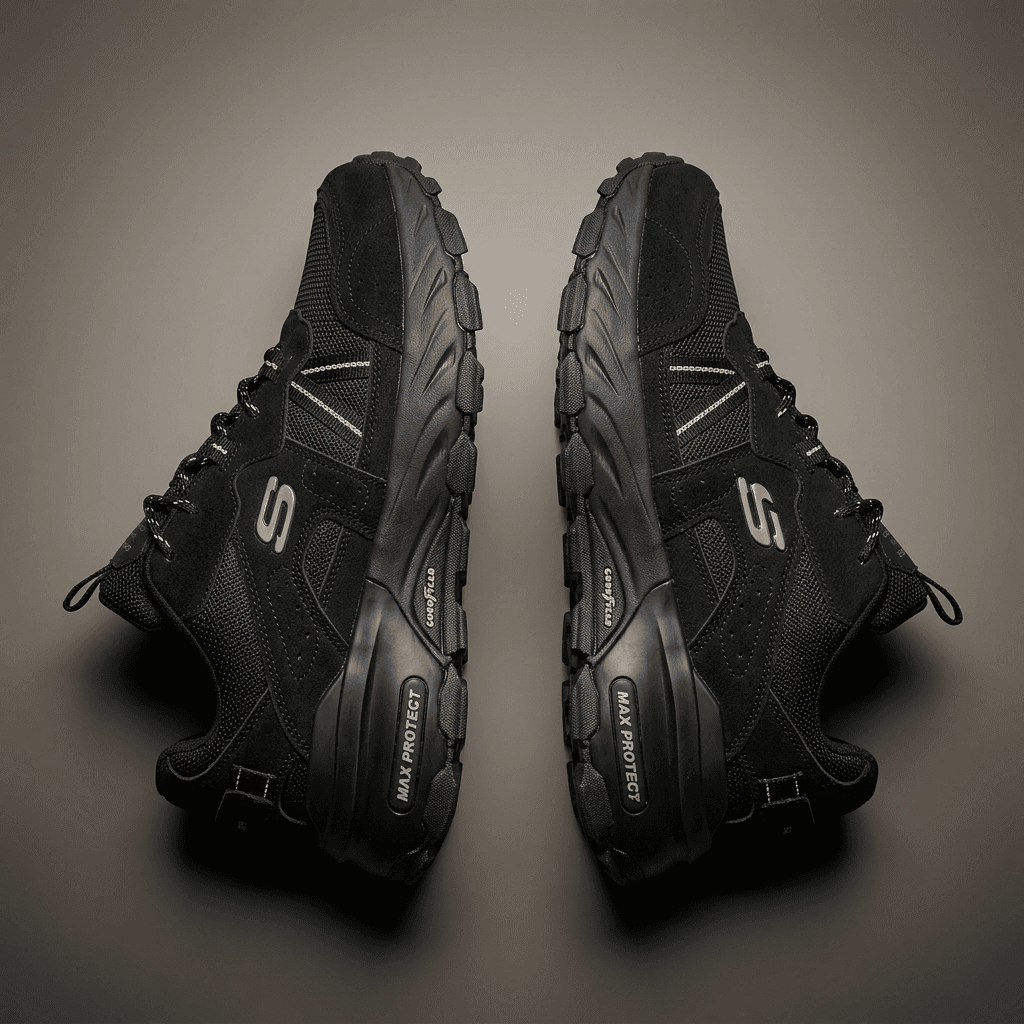 کفش کوهنوردی مردانه Skechers Goodyear مشکی مناسب طبیعتگردی و پیادهروی — تصویر ۴