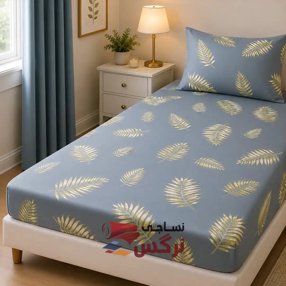 نیم ست کاورکشدار تخت و روبالشتی کتان نخ ترک گلدار کد 269 — تصویر ۲