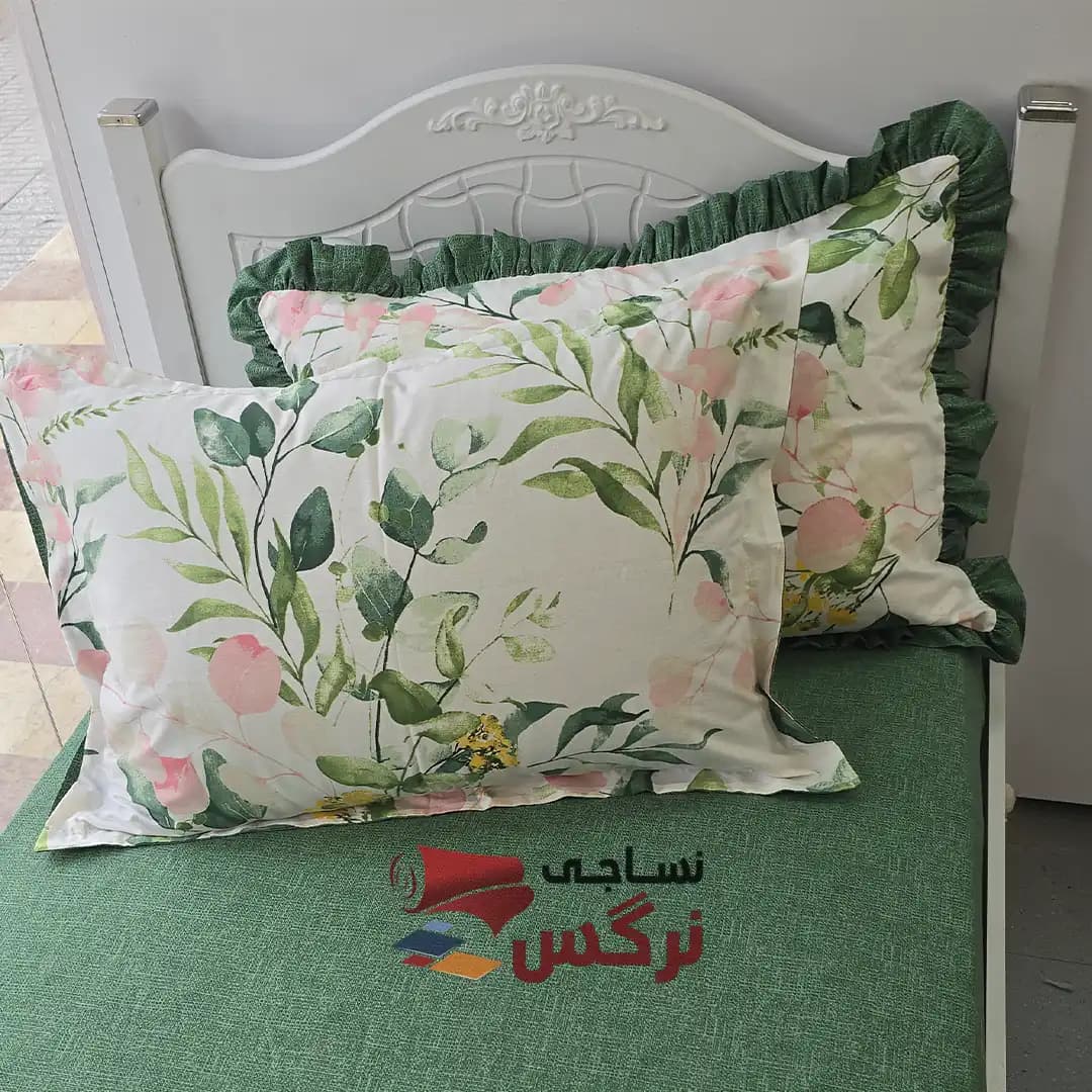 نیم ست کاورکشدار تخت و روبالشتی نخ پنبه گلدار — تصویر ۳