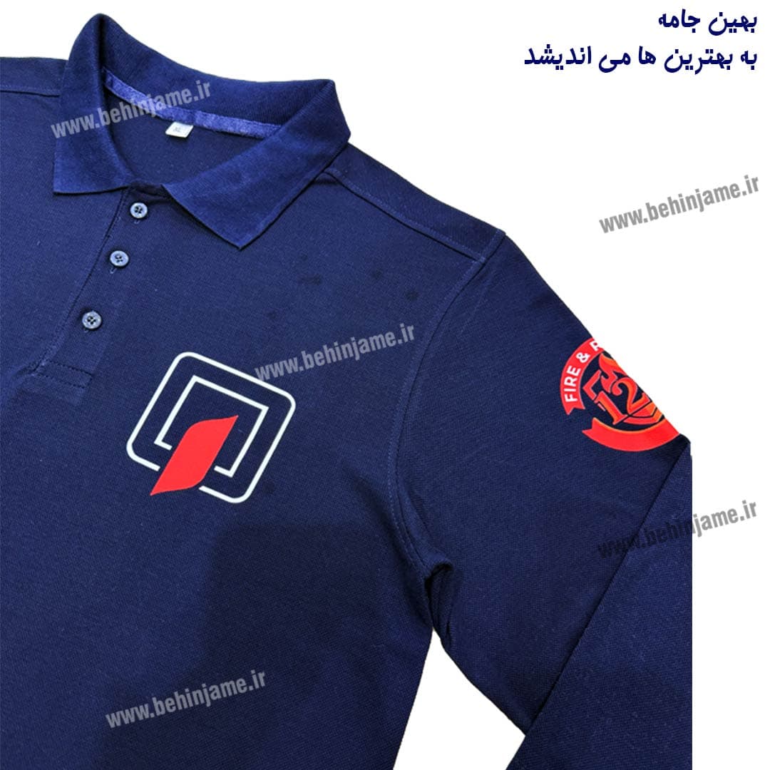 تیشرت آتش نشانی آستین بلند سرمه ای | تیشرت پرسنلی یقه دار