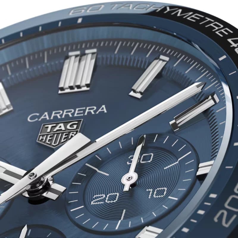 تگ هویر Carrera Chronograph Automatic 44 استیل | صفحه آبی | بزل سرامیکی آبی Tachymeter و بند استیل H-shaped | رفرنس CBN2A1A.BA0643 — تصویر ۷