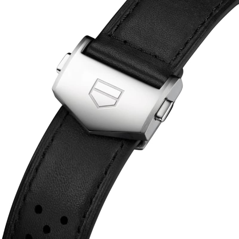 تگ هویر Carrera Chronograph Glassbox 39 استیل | صفحه بنفش دودی Sunray با سابدایالهای مشکی و بند چرمی مشکی سوراخدار | رفرنس CBS2219.FC6607 — تصویر ۸