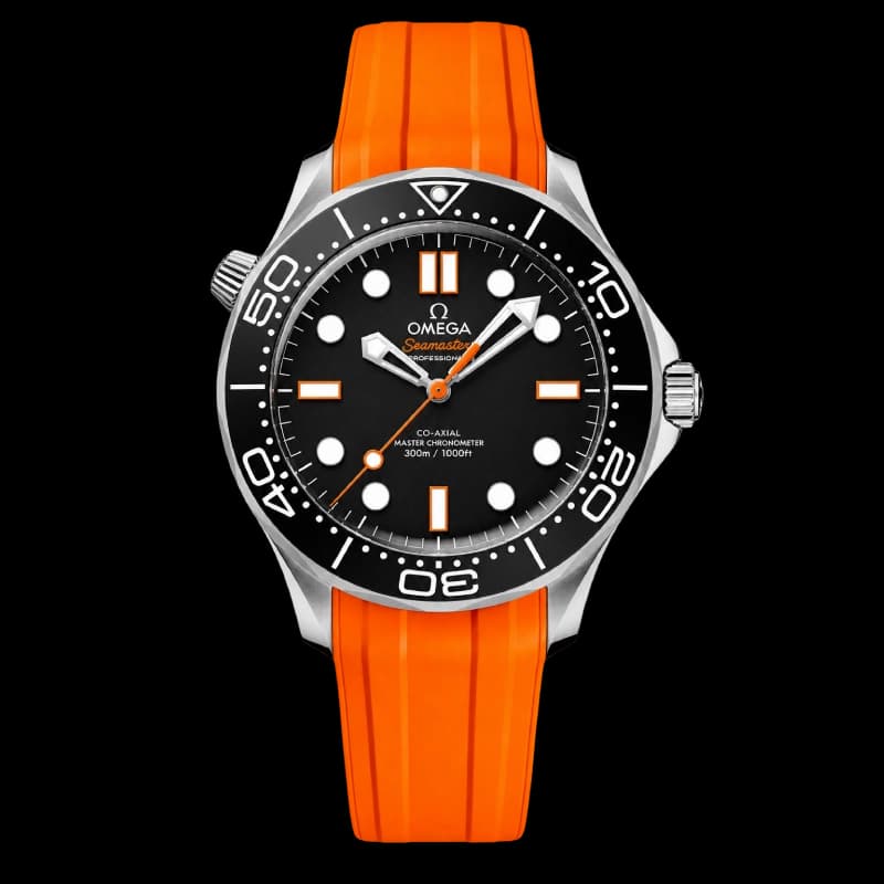 امگا سیمستر Diver 300M Co-Axial Master Chronometer 42، استیل، صفحه مشکی با جزئیات نارنجی و بند رابر نارنجی | رفرنس 210.32.42.20.01.006 — تصویر ۷