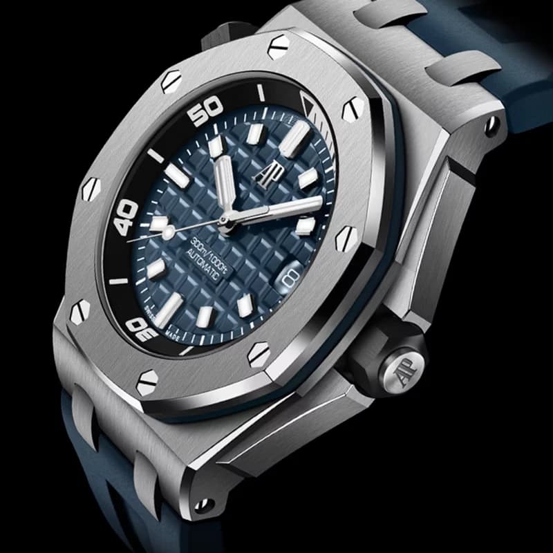 اودمار پیگه رویال اوک آفشور Diver 42 استیل، صفحه سبزآبی تیره با جزئیات رزگلد و بند رابر سبزآبی | رفرنس 15720ST.OO.A403CA.01 — تصویر ۱۱