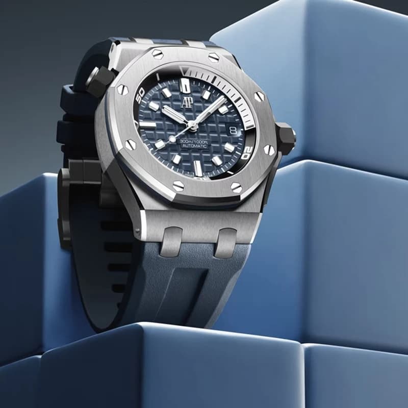 اودمار پیگه رویال اوک آفشور Diver 42 استیل، صفحه سبزآبی تیره با جزئیات رزگلد و بند رابر سبزآبی | رفرنس 15720ST.OO.A403CA.01 — تصویر ۶
