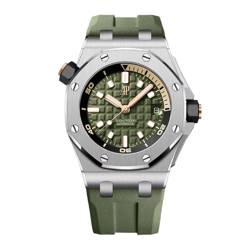 اودمار پیگه رویال اوک آفشور Diver 42 استیل، صفحه سبز خاکی و بند رابر سبز خاکی | رفرنس 15720ST.OO.A052CA.01 — تصویر ۲