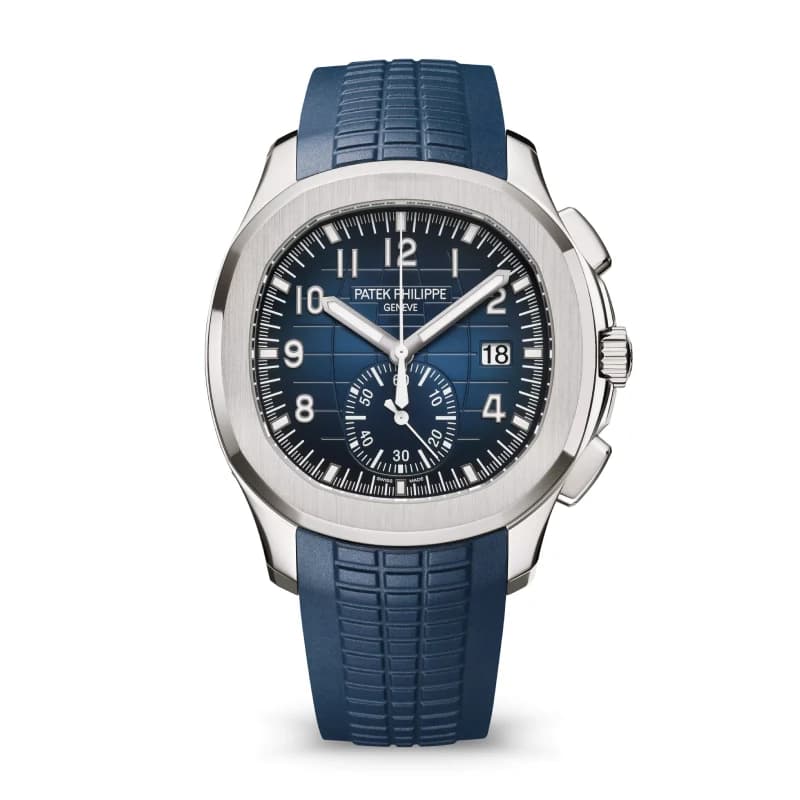 پتک فیلیپ آکوانات Chronograph 42.2 طلای سفید، صفحه آبی گرادیانی و بند کامپوزیت آبی | رفرنس 5968G-001 — تصویر ۲