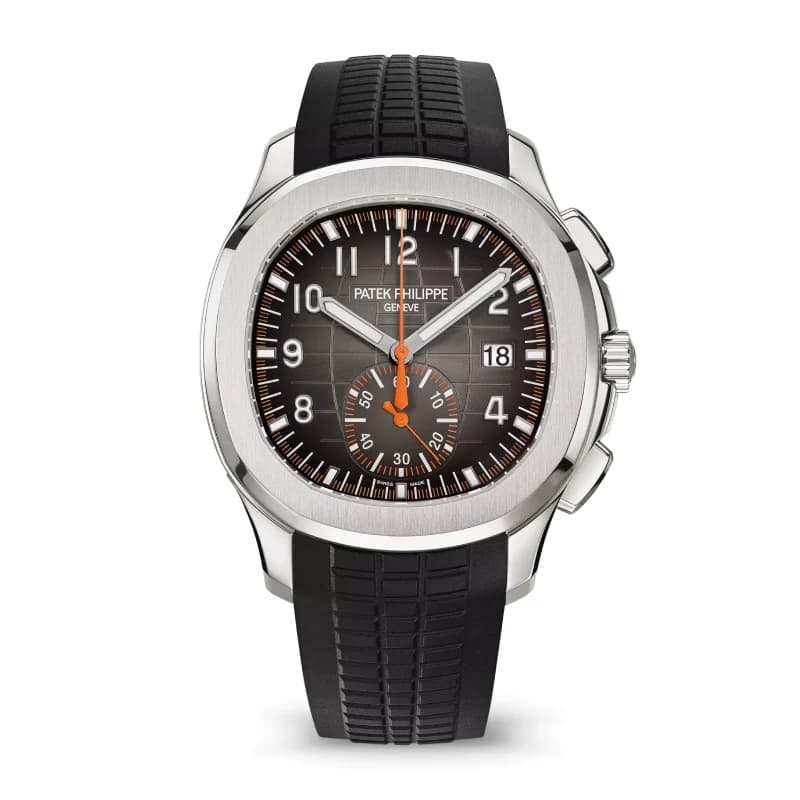 پتک فیلیپ آکوانات Chronograph 42.2 استیل، صفحه خاکستری آنتراسیت با جزئیات نارنجی و بند کامپوزیت مشکی | رفرنس 5968A-001