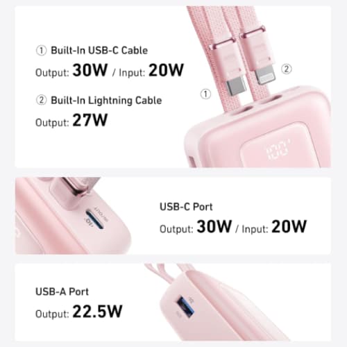 پاور بانک انکر 30 وات زولو 20000 با دو کابل متصل (Anker Zolo Power Bank 20000mAh A1681) — تصویر ۶