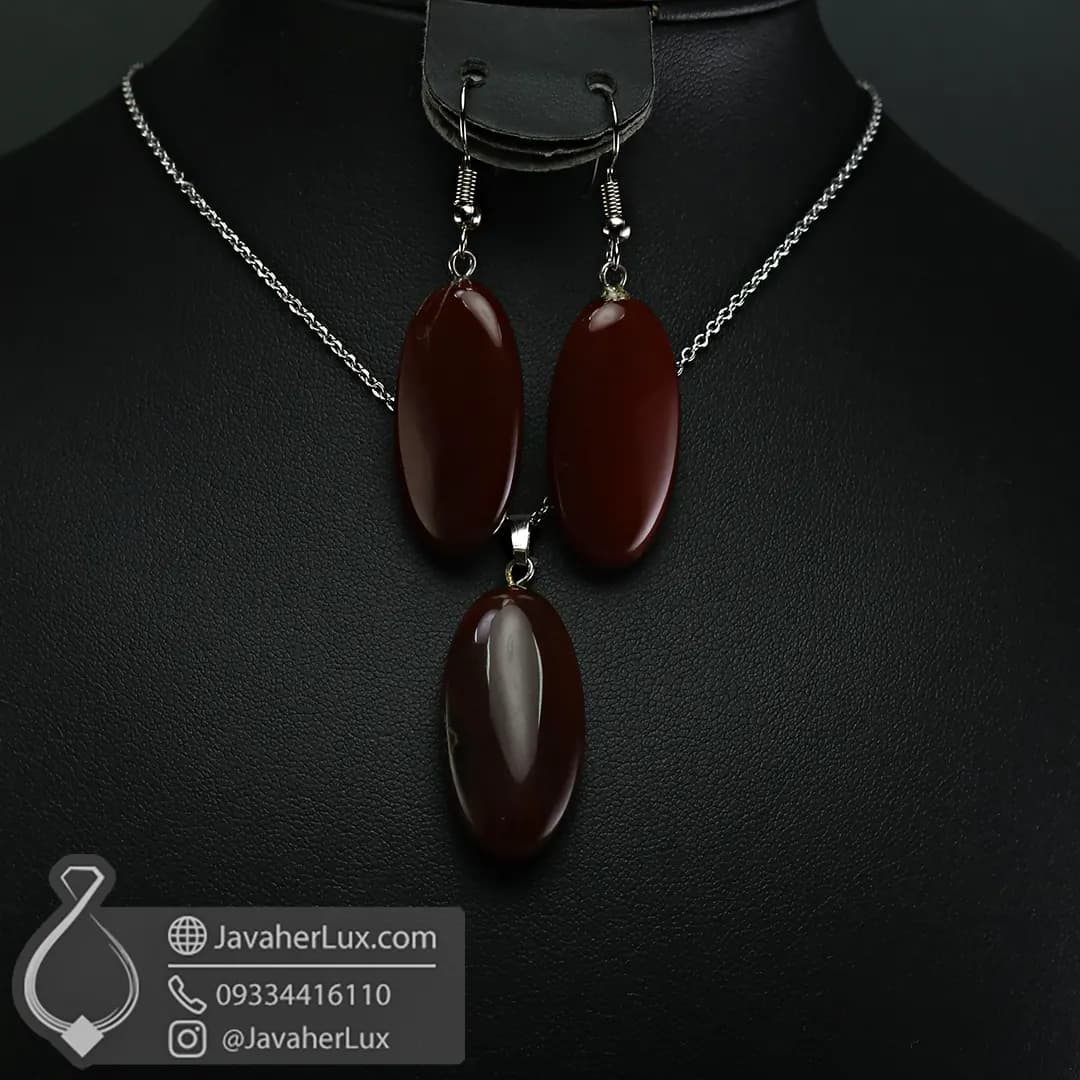 نیم ست سنگ عقیق مدل اوالین _ کد : 400660 — تصویر ۶