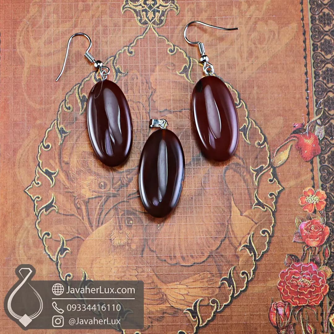 نیم ست سنگ عقیق مدل اوالین _ کد : 400660 — تصویر ۳
