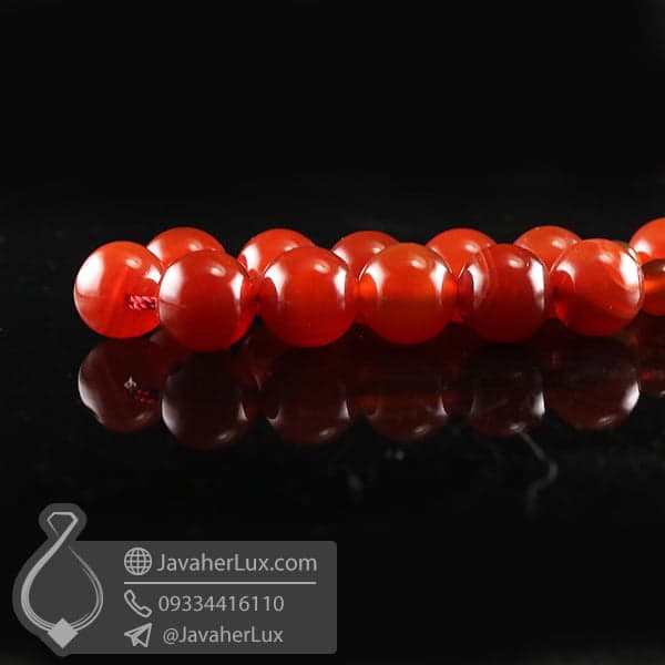 تسبیح 33 دانه عقیق قرمز تراش کروی _ کد : 500075 — تصویر ۷