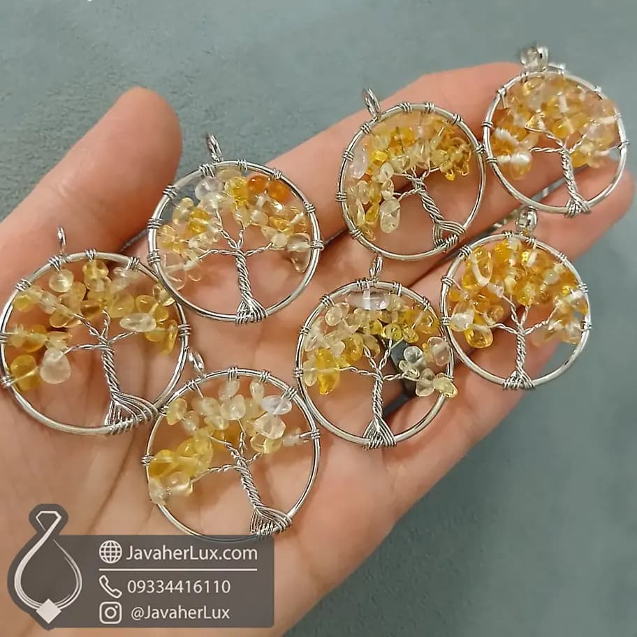 گردنبند سنگ سیترین درخت زندگی کوچک _ کد : 400628 — تصویر ۵