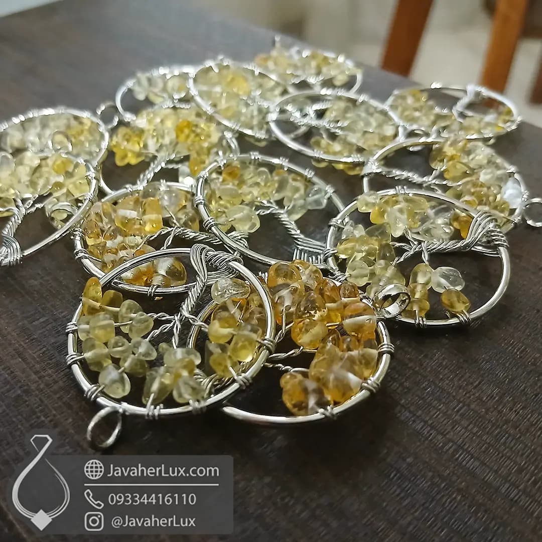 گردنبند سنگ سیترین درخت زندگی کوچک _ کد : 400628 — تصویر ۸