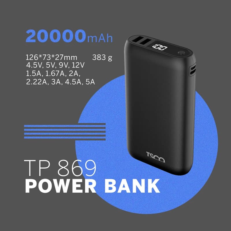 پاوربانک 22.5 وات تسکو مدل TP 869 ظرفیت 20000 میلیآمپر ساعت — تصویر ۵