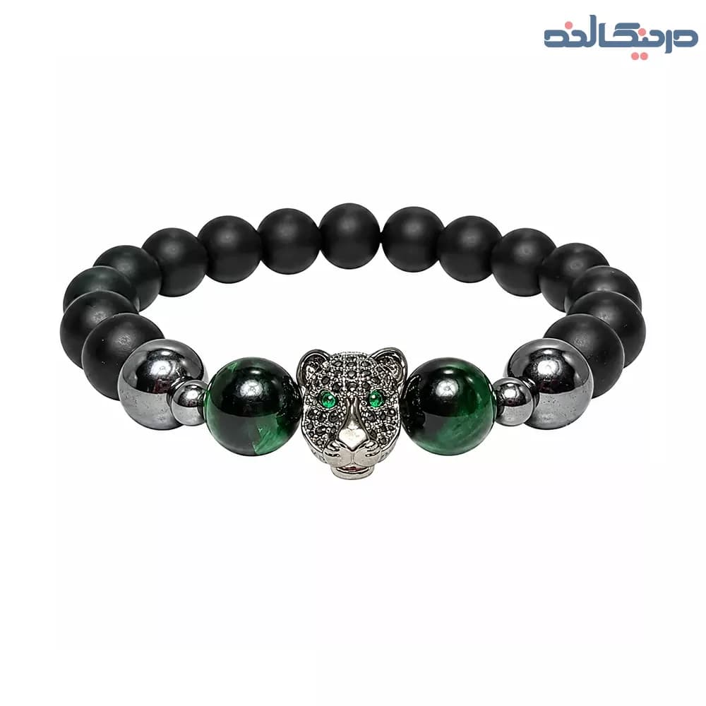 دستبند ببر سواروسکی نقره ای کد 88 + سنگ چشم ببر