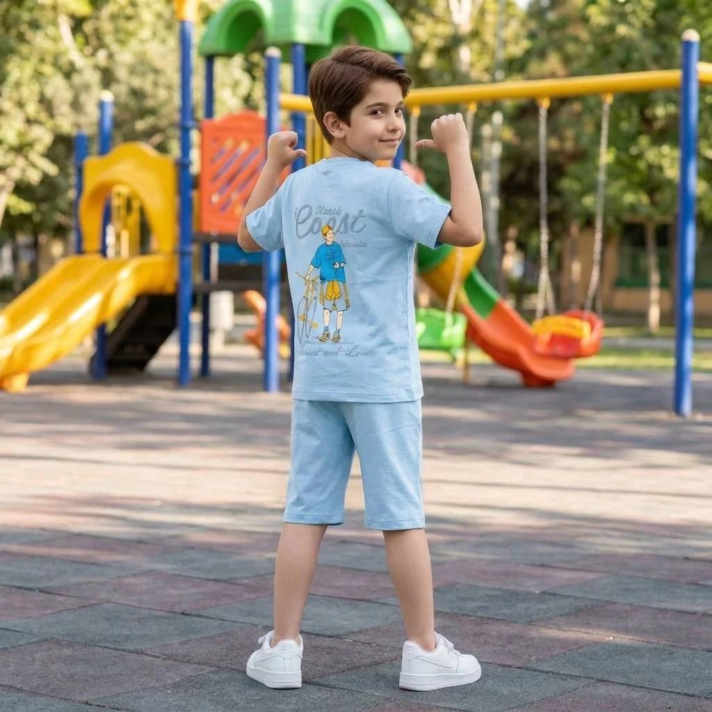 ست تیشرت شلوارک قواره دار بچگانه پسر و دوچرخه (55-50) کد 8455 — تصویر ۱۰