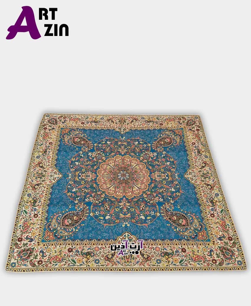 رومیزی ترمه یزدی مربعی 1*1 متری طرح افشار آبی کد: ۱۶۳۸ — تصویر ۲