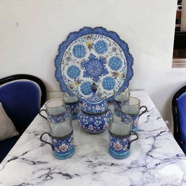 سرویس 15 پارچه 6 نفره چای خوری میناکاری کد ZP292 — تصویر ۳